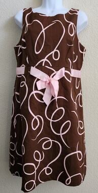 Jessica Howard Brown Pink Swirls A Line Dress 14 Lightweight Sleeveless Lined